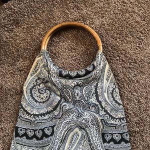 Bamboo handle handbag Boho Paisley print